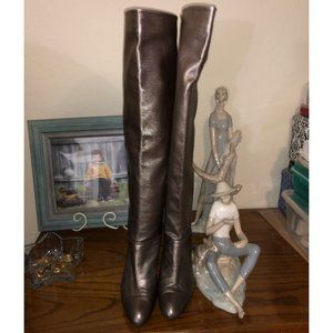 Stuart Weitzman over the knee leather pewter boots